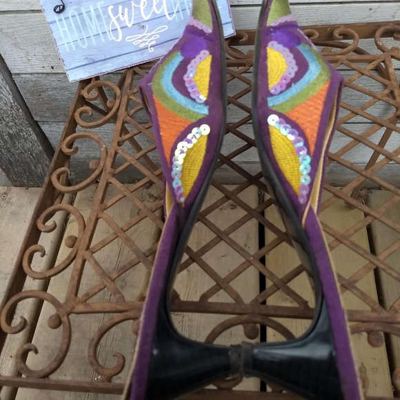 vintage 90s purple rainbow leather sequin mules NWOT 🎈HOST PICK X2🎈 - Picture 7 of 10